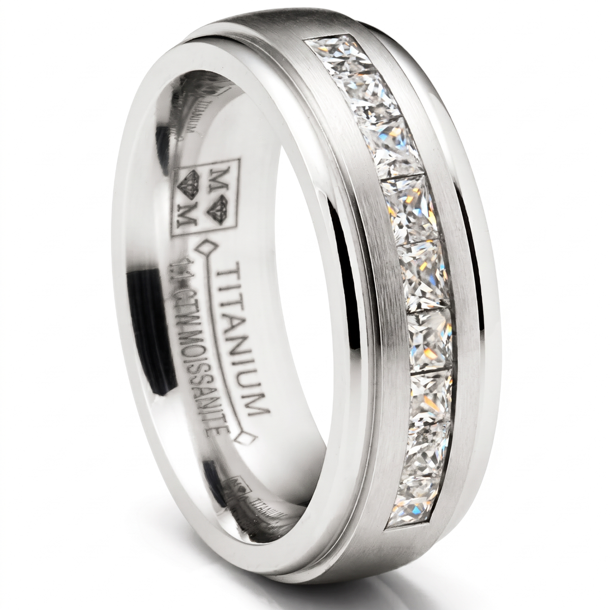 1.10 Ct. Moissanite Mens Wedding Band 18K White Gold Plated Engagement Ring VVS D-Color 7MM