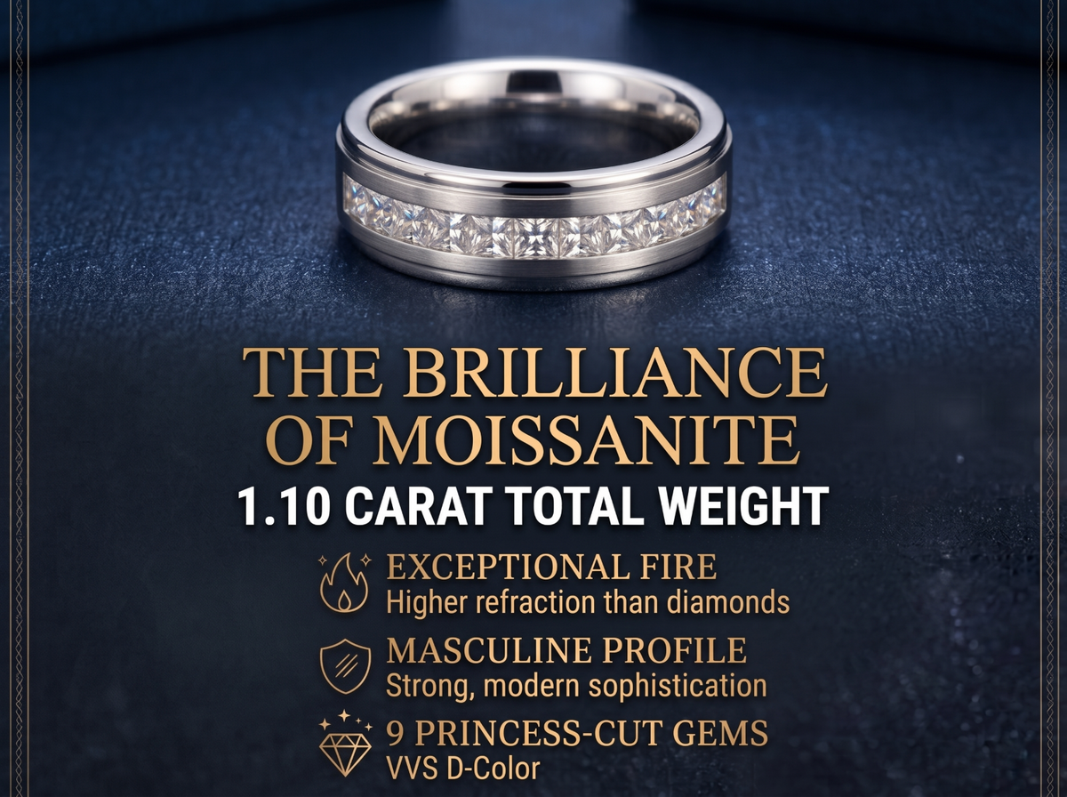 1.10 Ct. Moissanite Mens Wedding Band 18K White Gold Plated Engagement Ring VVS D-Color 7MM