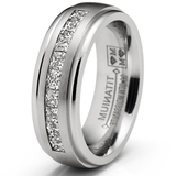 1.10 Ct. Moissanite Mens Wedding Band Engagement Ring Step Edge 9 Princess Channel-Set 7MM