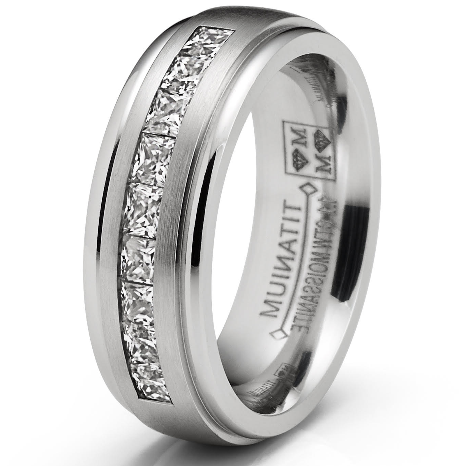 1.10 Ct. Moissanite Mens Wedding Band Engagement Ring Step Edge 9 Princess Channel-Set 7MM