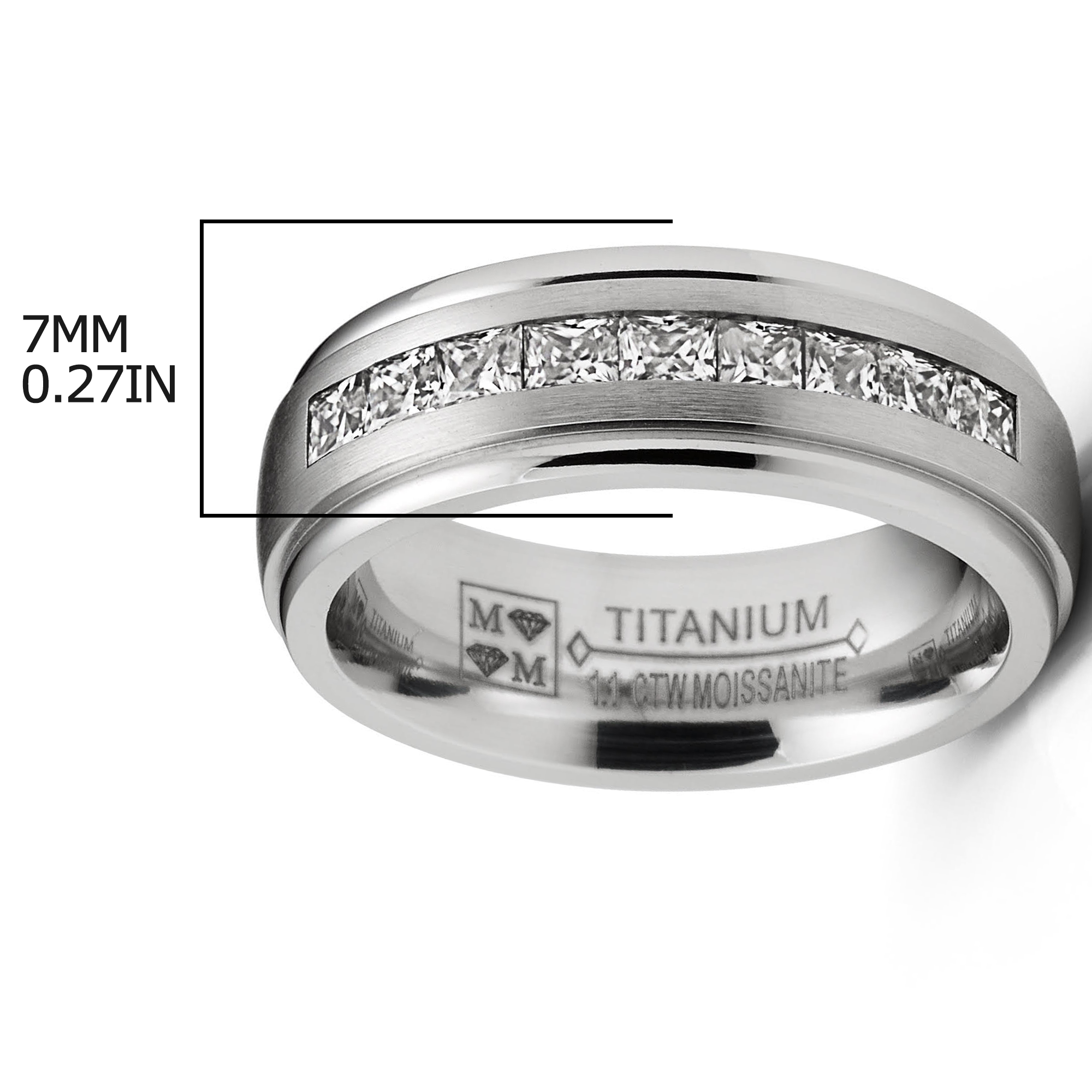 1.10 Ct. Moissanite Mens Wedding Band Engagement Ring Step Edge 9 Princess Channel-Set 7MM