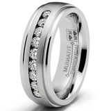 1 Carat Moissanite Mens Wedding Band Engagement Ring Step Edge 9 Round Channel-Set Stones 7MM