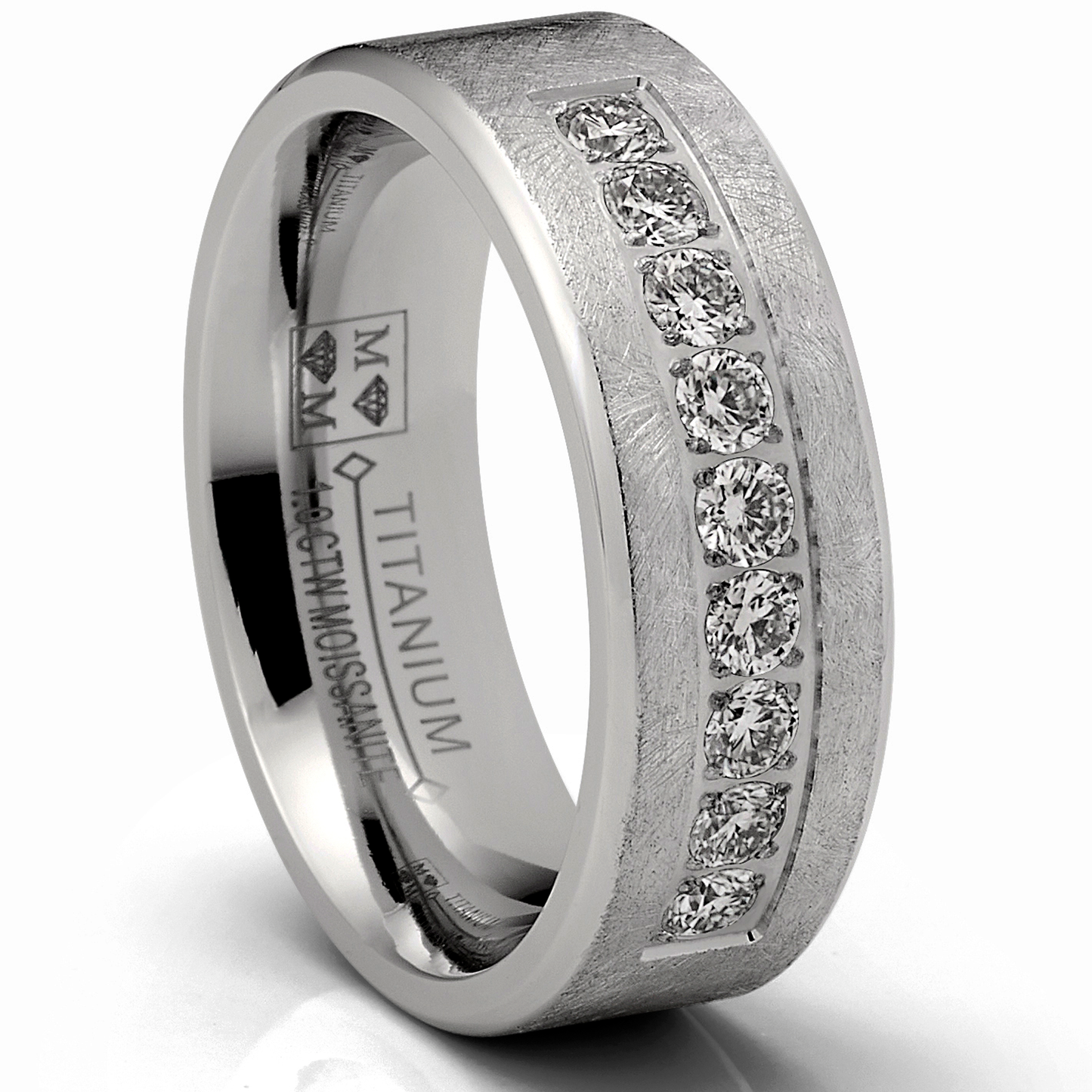 1 Carat Moissanite Mens Wedding Band Frosted Ice Ring 9 Pavé-Set Stones 8MM