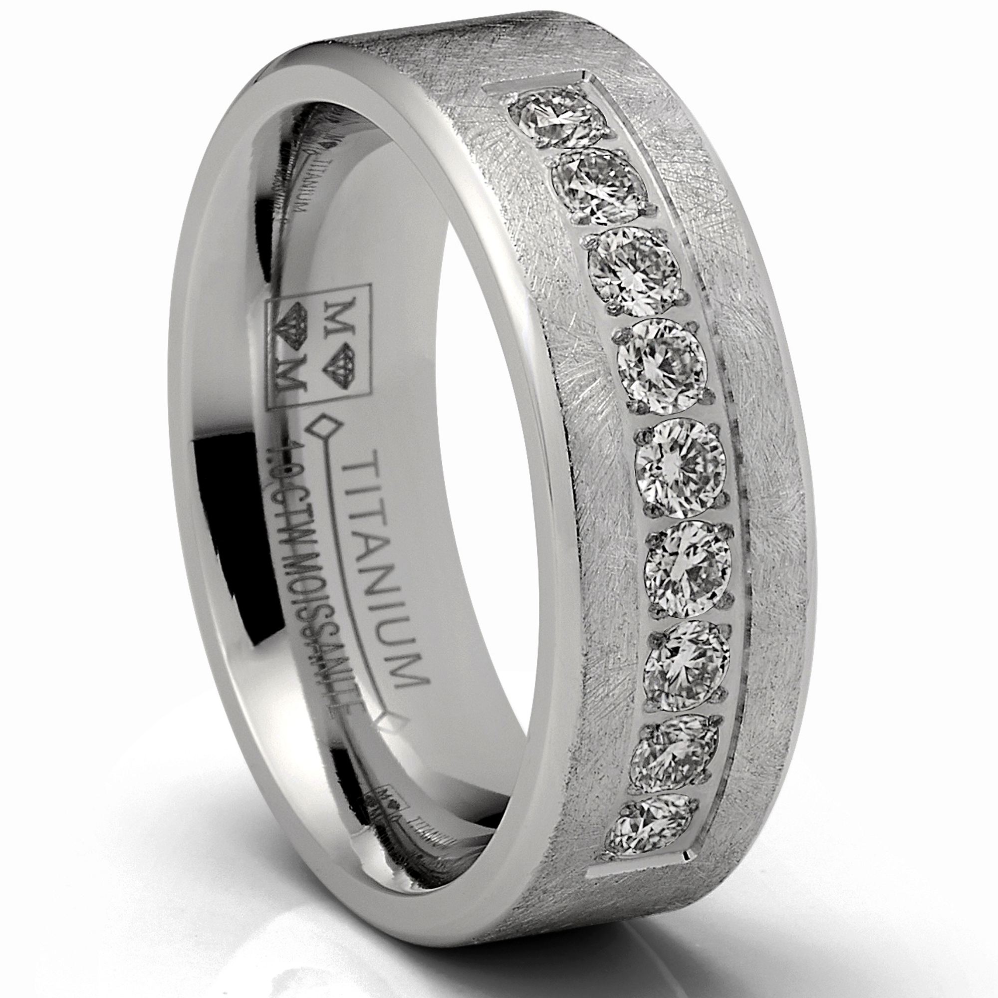 1 Carat Moissanite Mens Wedding Band Frosted Ice Ring 9 Pavé-Set Stones 8MM