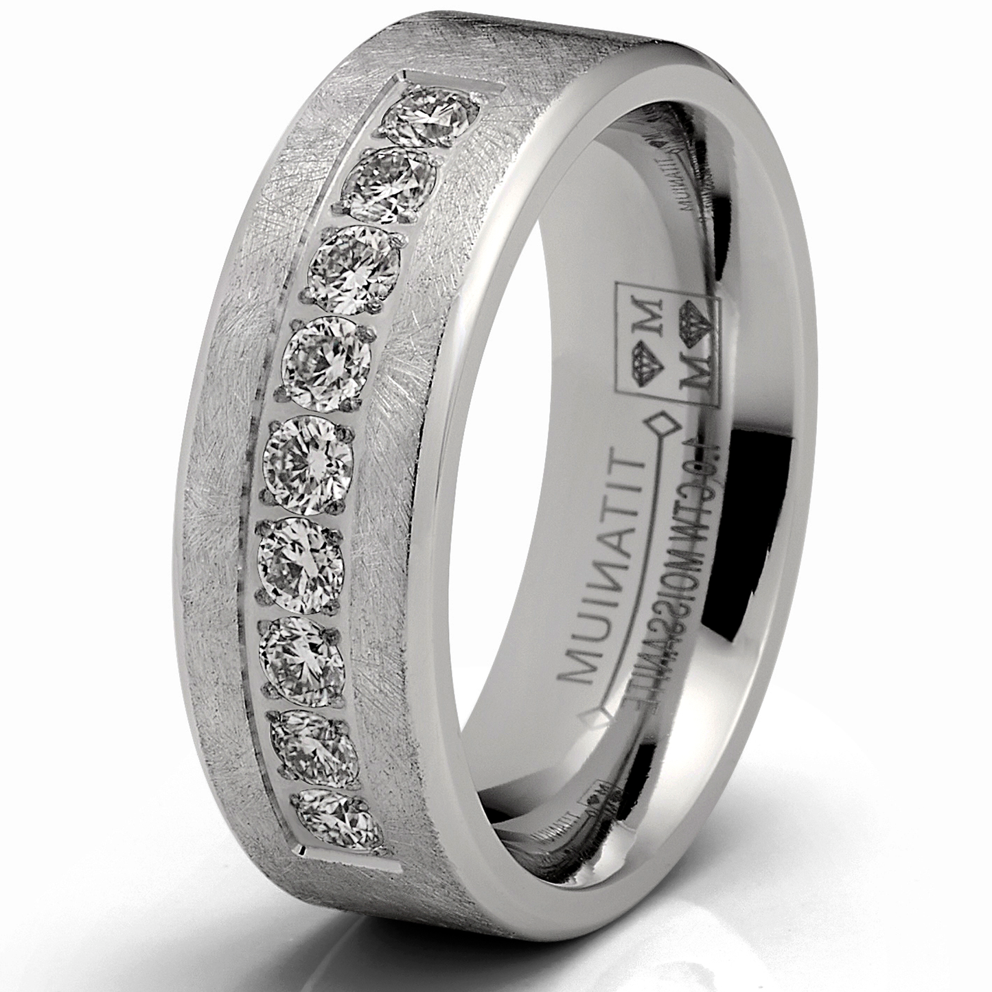 1 Carat Moissanite Mens Wedding Band Frosted Ice Ring 9 Pavé-Set Stones 8MM