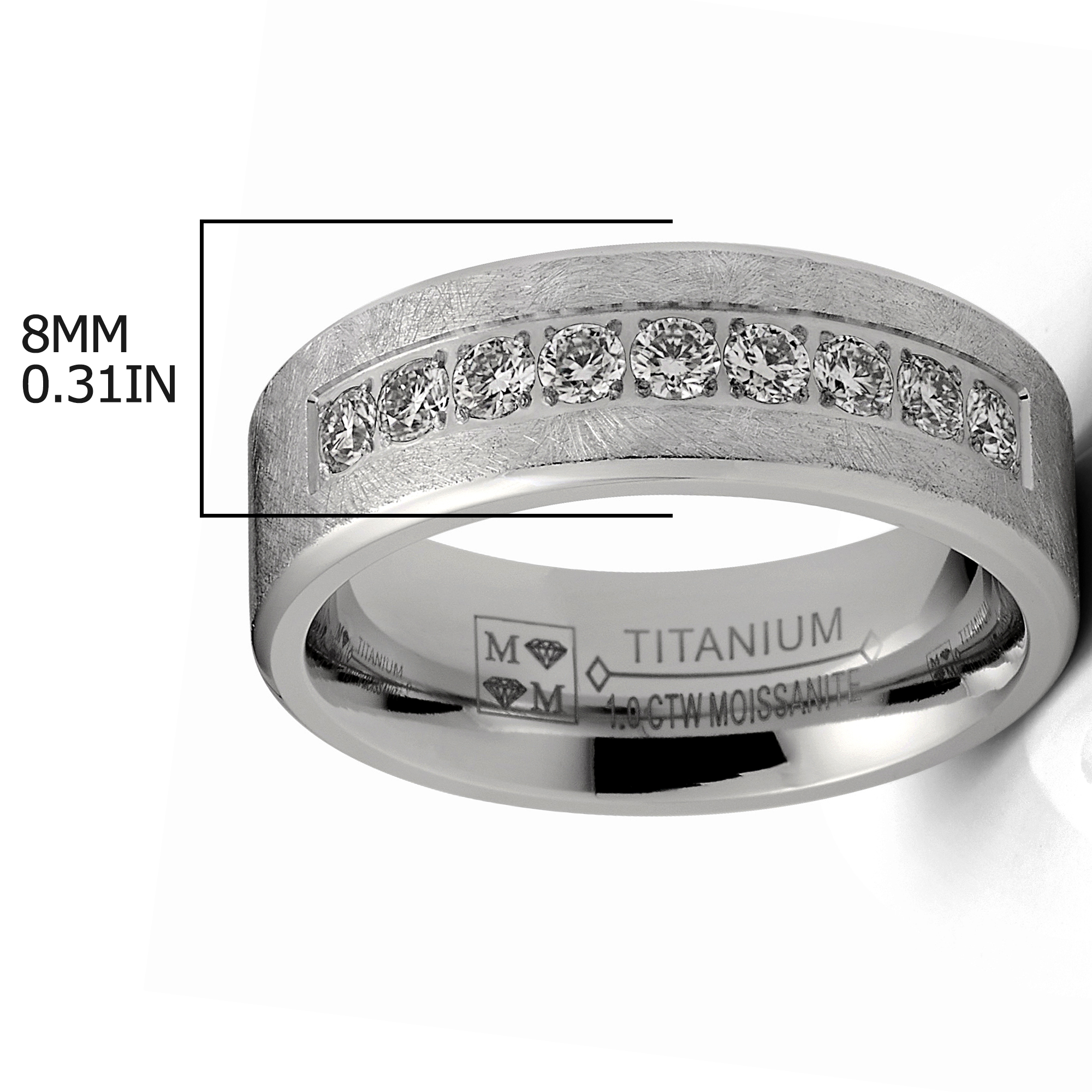 1 Carat Moissanite Mens Wedding Band Frosted Ice Ring 9 Pavé-Set Stones 8MM