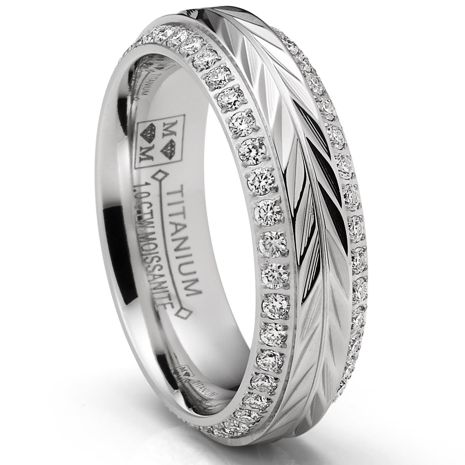 1 Carat Moissanite Wedding Band 6MM Eternity Ring Chevron Herringbone Two-Row Pavé-Set