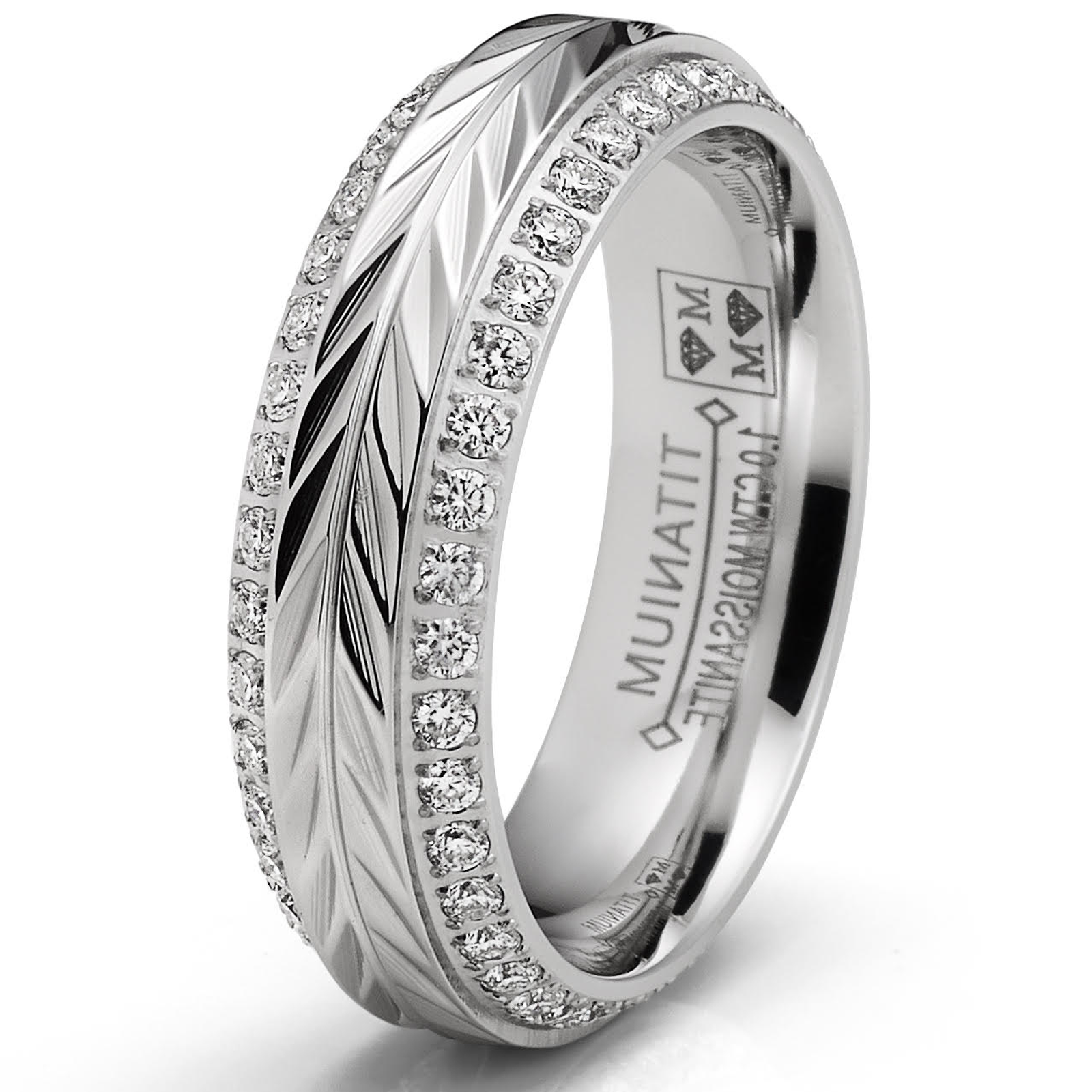 1 Carat Moissanite Wedding Band 6MM Eternity Ring Chevron Herringbone Two-Row Pavé-Set