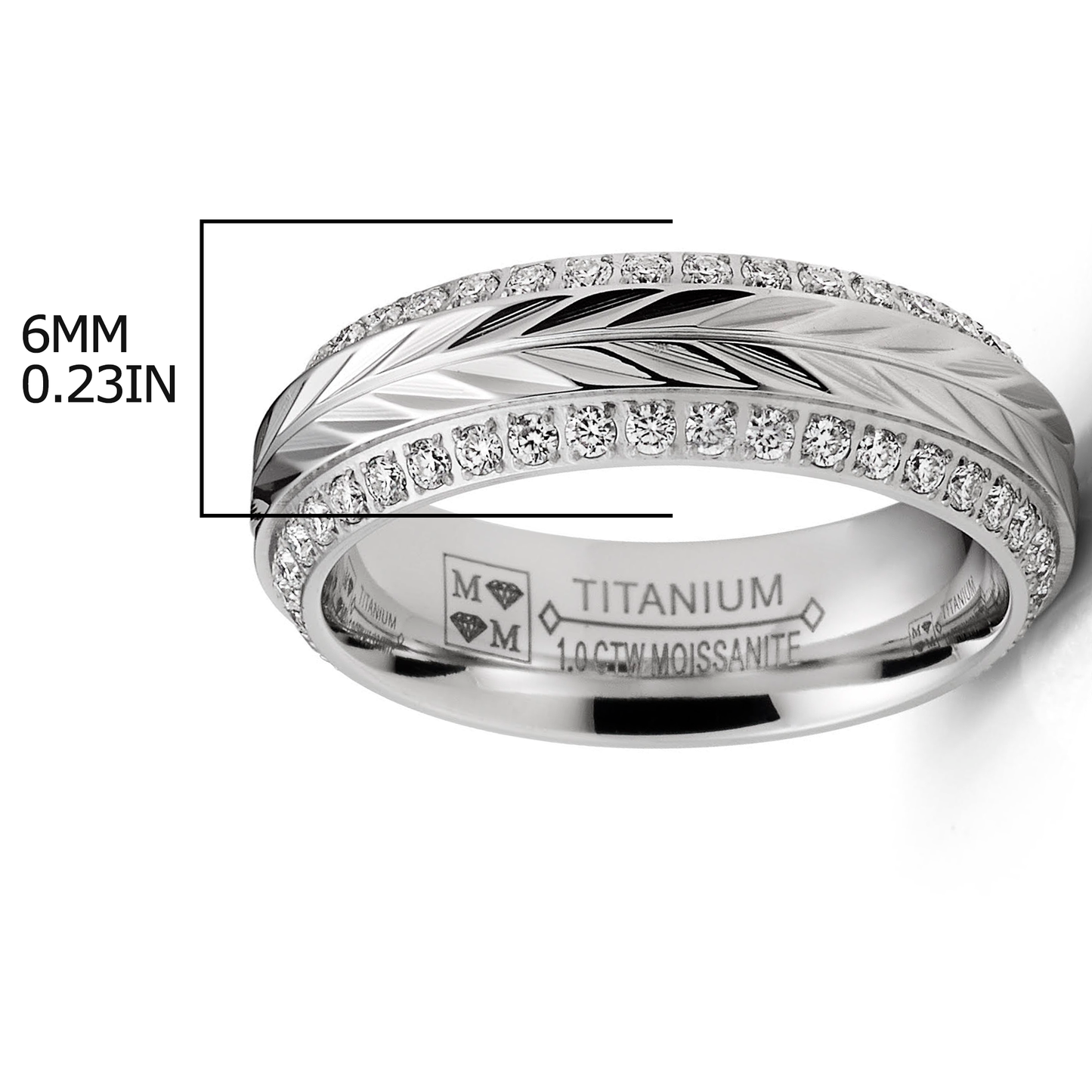 1 Carat Moissanite Wedding Band 6MM Eternity Ring Chevron Herringbone Two-Row Pavé-Set