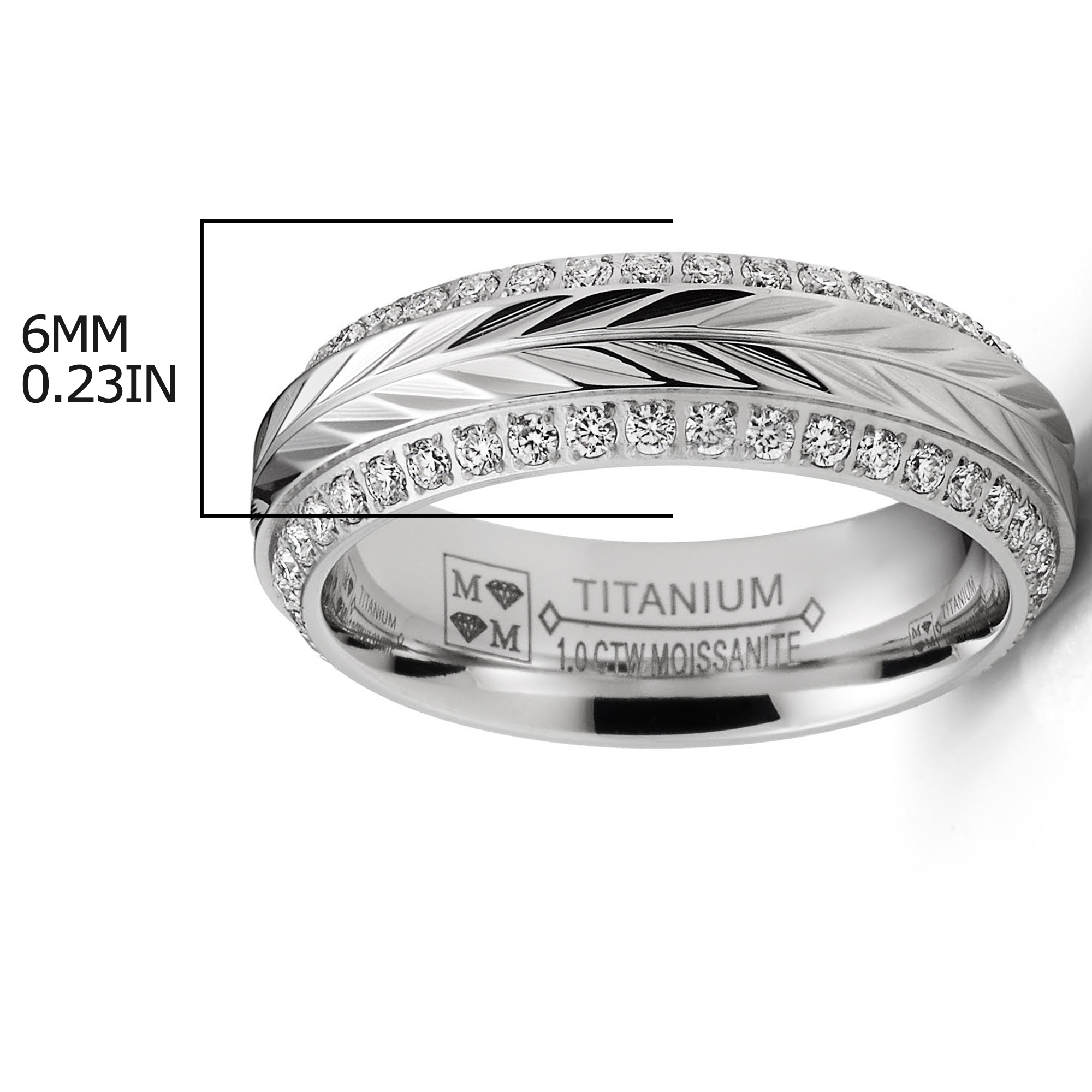 1 Carat Moissanite Wedding Band 6MM Eternity Ring Chevron Herringbone Two-Row Pavé-Set