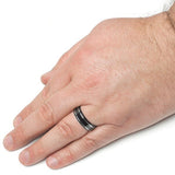 Men's 7 MM Black Titanium Ring Wedding Band with two Grooves sizes 7 to 13