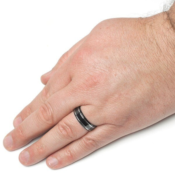 Men's 7 MM Black Titanium Ring Wedding Band with two Grooves sizes 7 to 13