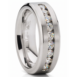 8MM Men's 1Ct. Titanium ring wedding band with 9 large Channel Set Cubic Zirconia CZ sizes 6 to 15
