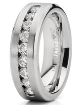 8MM Men's 1Ct. Titanium ring wedding band with 9 large Channel Set Cubic Zirconia CZ sizes 6 to 15