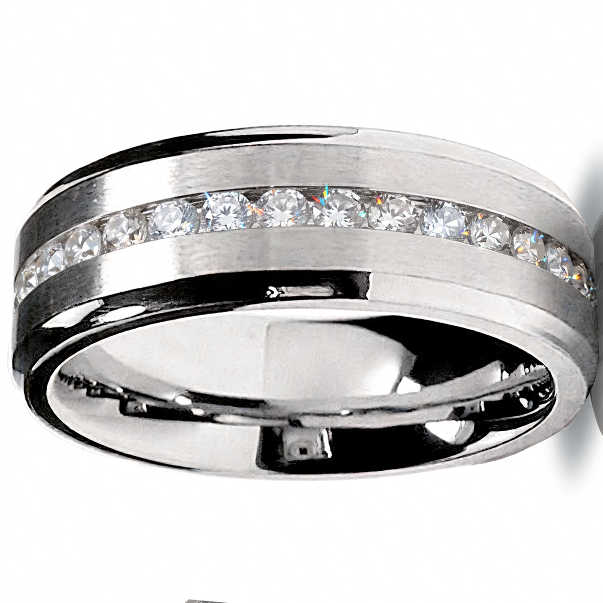 7MM Men's Eternity Titanium Ring Wedding Band with Cubic Zirconia CZ sizes 5 to 13