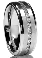 7MM Men's Eternity Titanium Ring Wedding Band with Cubic Zirconia CZ sizes 5 to 13