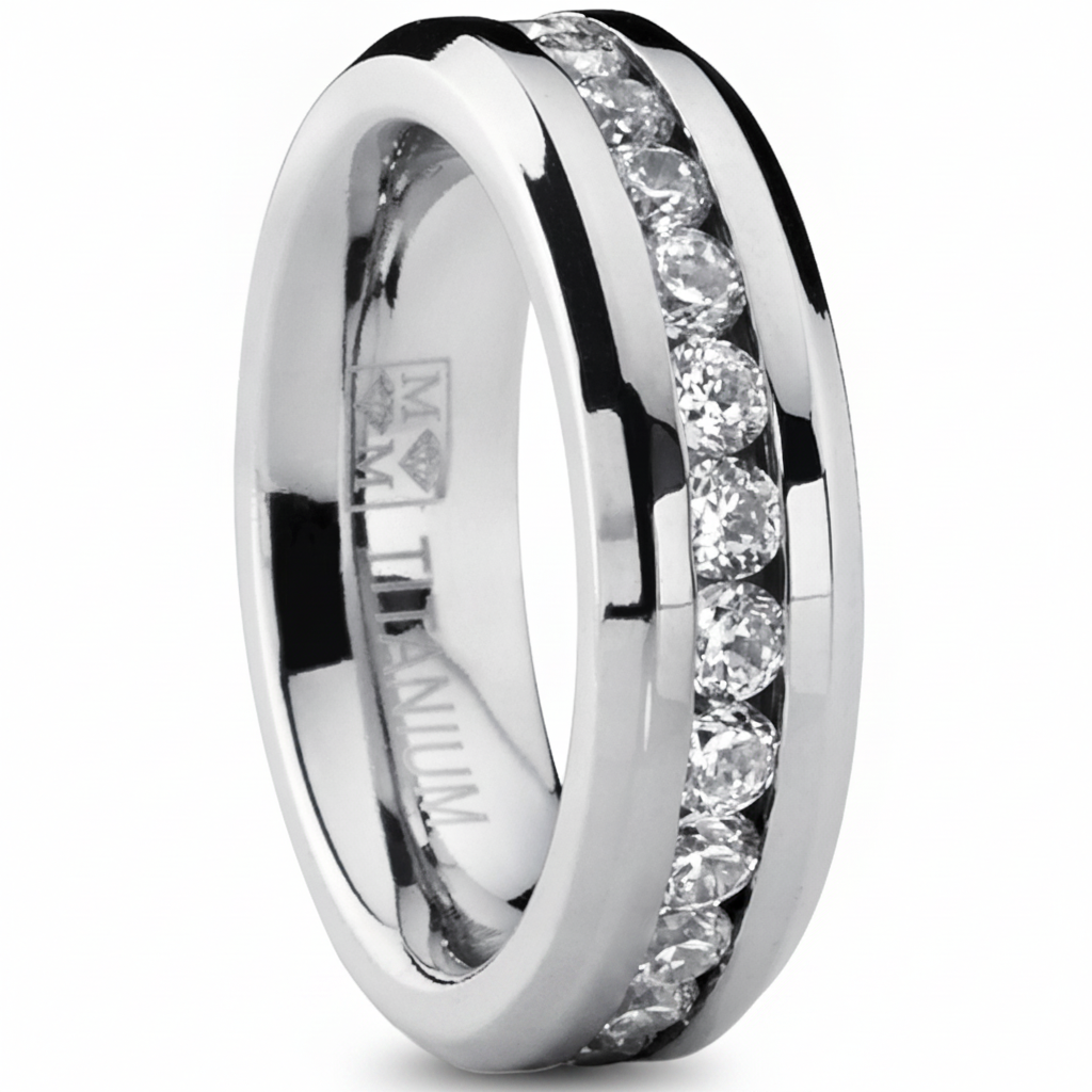 Women's Eternity Titanium Ring 2.4 Carats Cubic Zirconia Wedding CZ 6MM Sizes 4-9