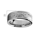 Men's 8MM Titanium Ring Wedding Band With Engraved Floral Design Sizes 7 to 13