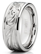 Men's 8MM Titanium Ring Wedding Band With Engraved Floral Design Sizes 7 to 13