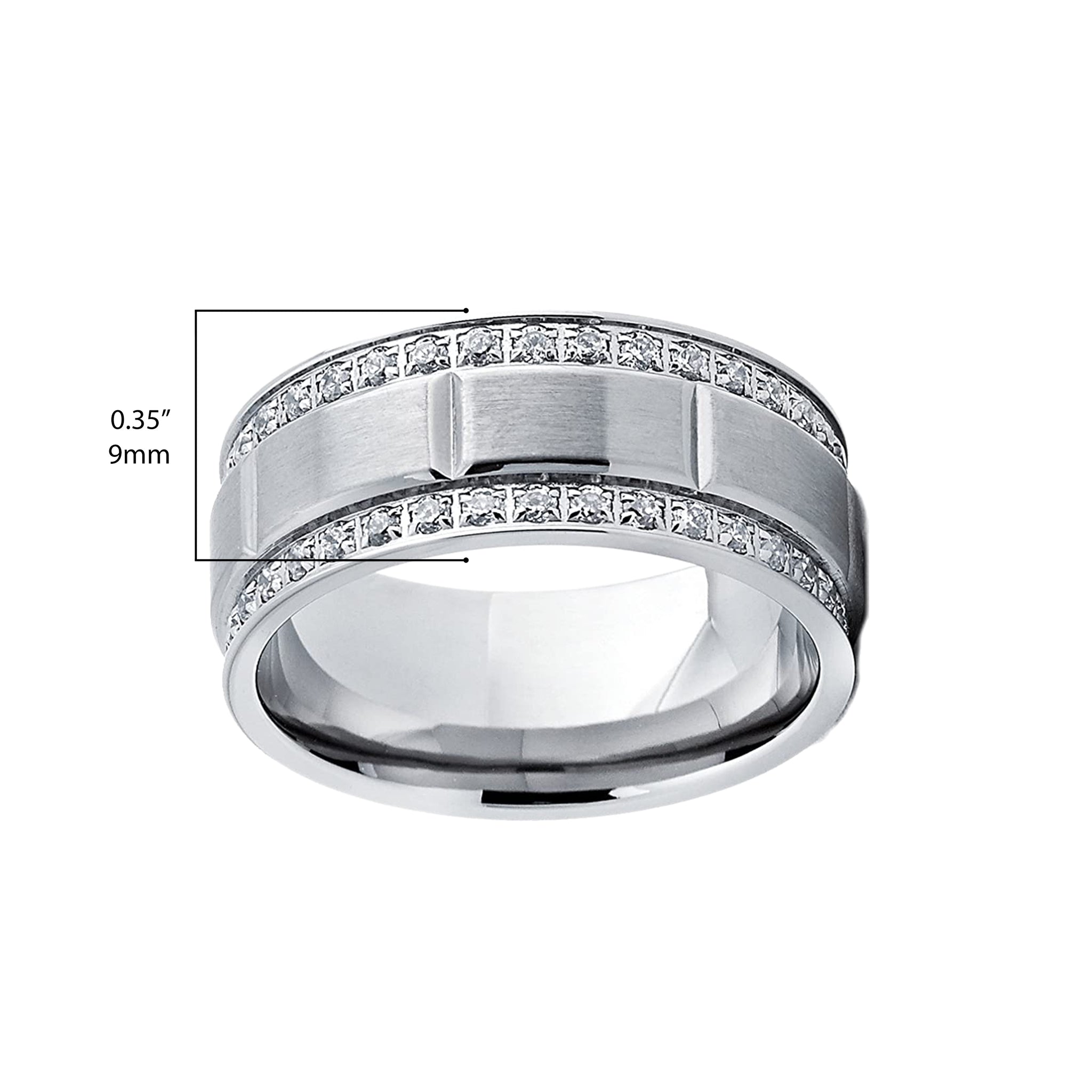Men's Titanium Wedding Band Ring Double Row Cubic Zirconia CZ Eternity Comfort Fit 9MM