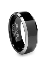 Men's 8MM Flat Top Two Tone Black Tungsten Ring Wedding Band Sizes 5 to 15