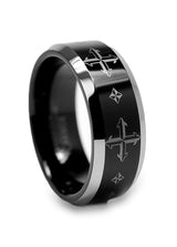 Men's 8MM Two Tone Tungsten Ring, Band with Laser Etched Cross Design Sizes 8 to 12