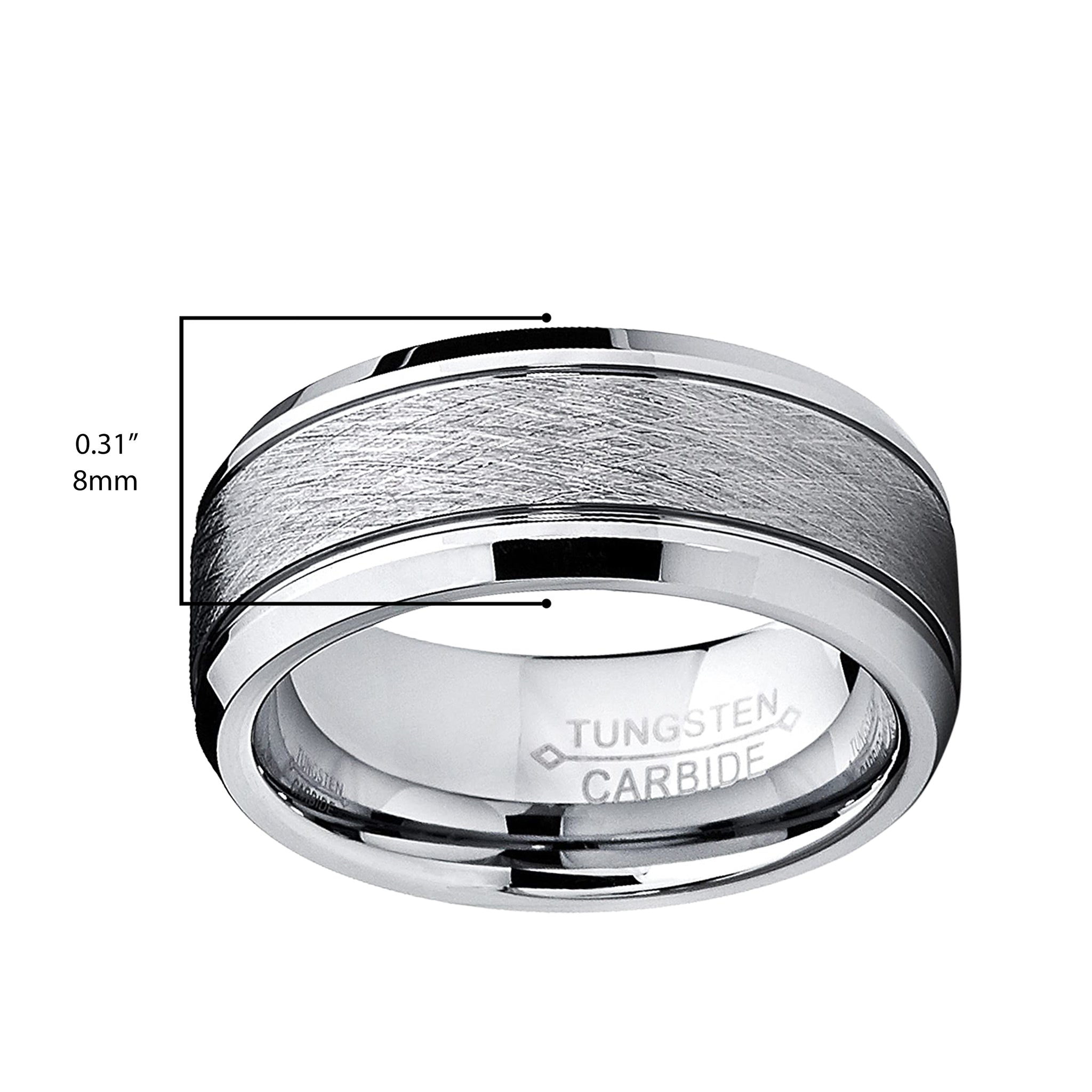 Tungsten Carbide Men's Brushed Center Wedding Band Ring, Comfort Fit ,8 mm Sizes 7 to 15