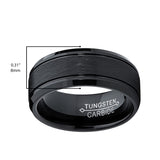 Tungsten Carbide Men's Black Brushed Textured Center Ring Band, 8 mm Comfort Fit Sizes 7 to 15