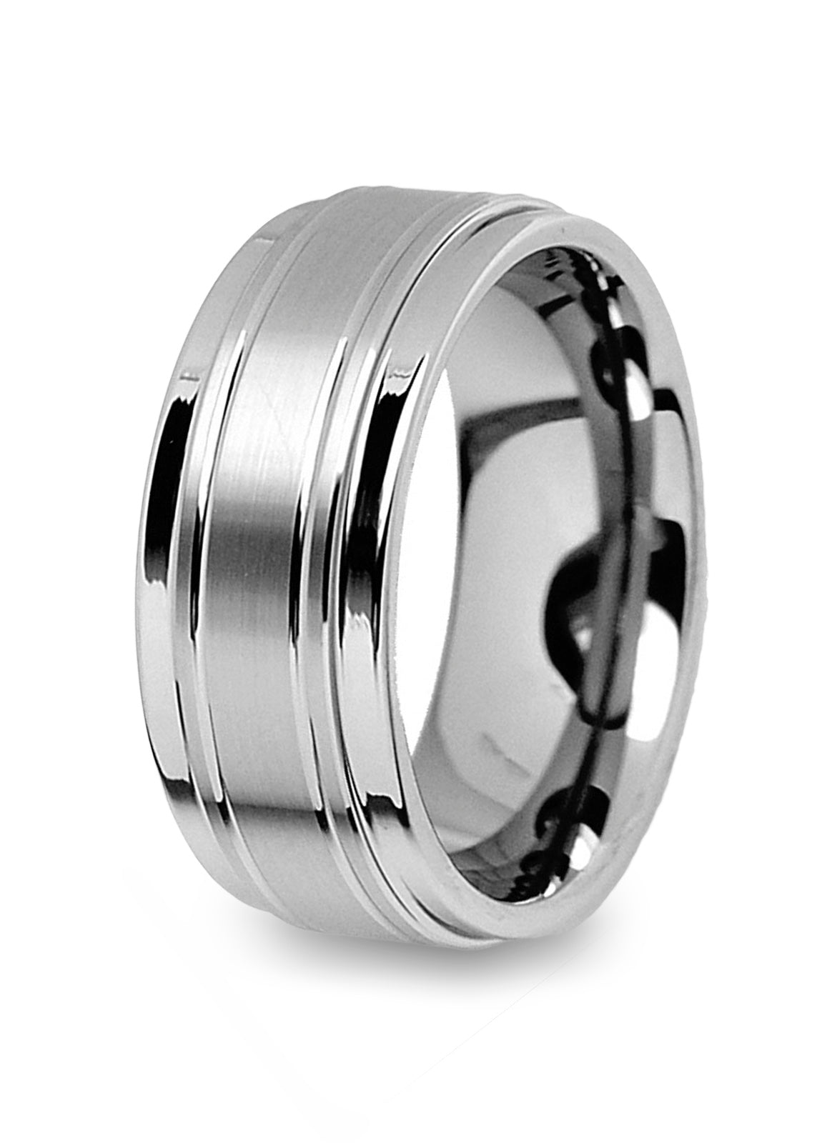 Men's 9MM High Polish / Matte Finish Tungsten Carbide Ring Weddind Band with Two Thin Grooves Sizes 9 to 13