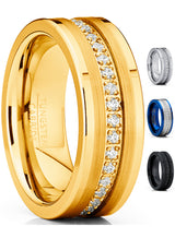 Men's Genuine Tungsten Black Wedding Band Eternity Ring Cubic Zirconia Comfort-Fit