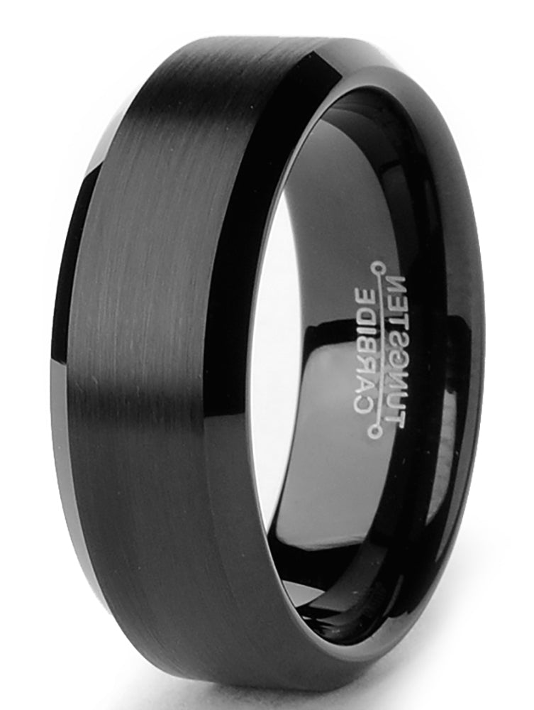 Tungsten Carbide Black Men's Unisex Tungsten Carbide Wedding Band Ring 8MM Sizes 5 to 15