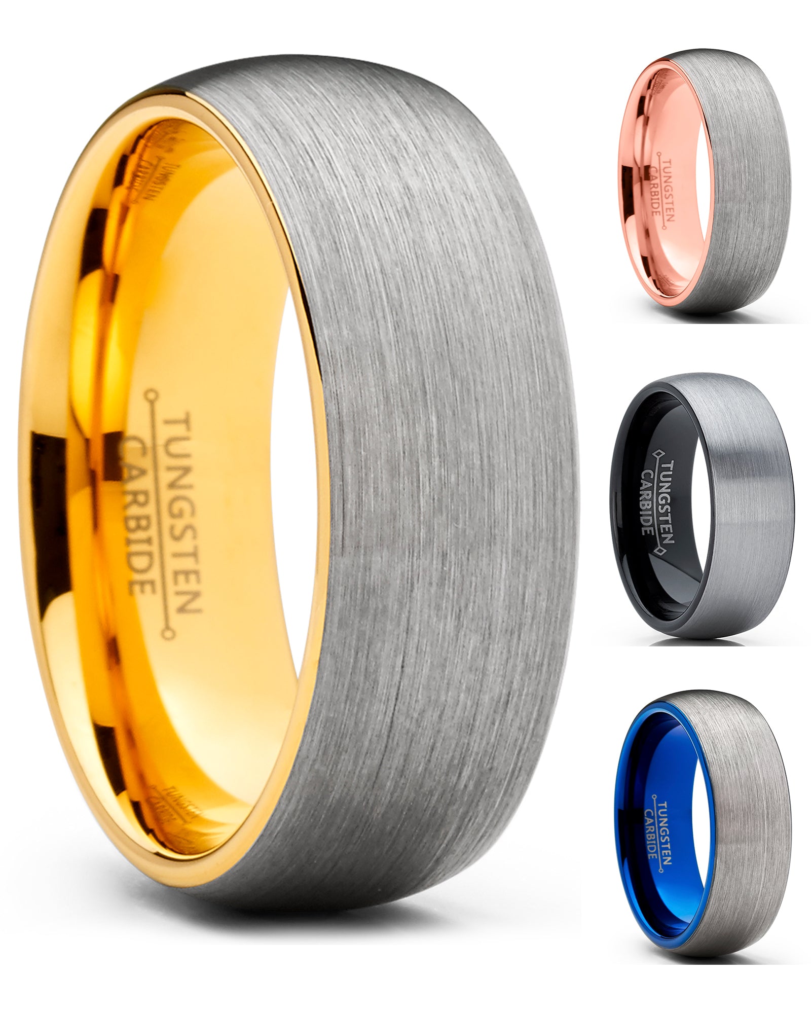 Men's Tungsten Carbide Wedding Band Ring Dome Brushed Comfort-Fit 8MM