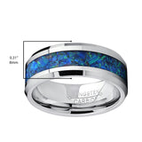 Men's 8MM Tungsten Carbide Wedding Band Ring With Blue Green Simulated Opal Inlay 8MM