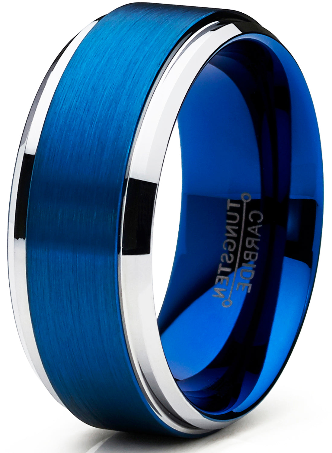 9mm Men's Brushed Finish High Polish Beveled Edge Tungsten Carbide Wedding Band Ring, Comfort Fit 7 to 15