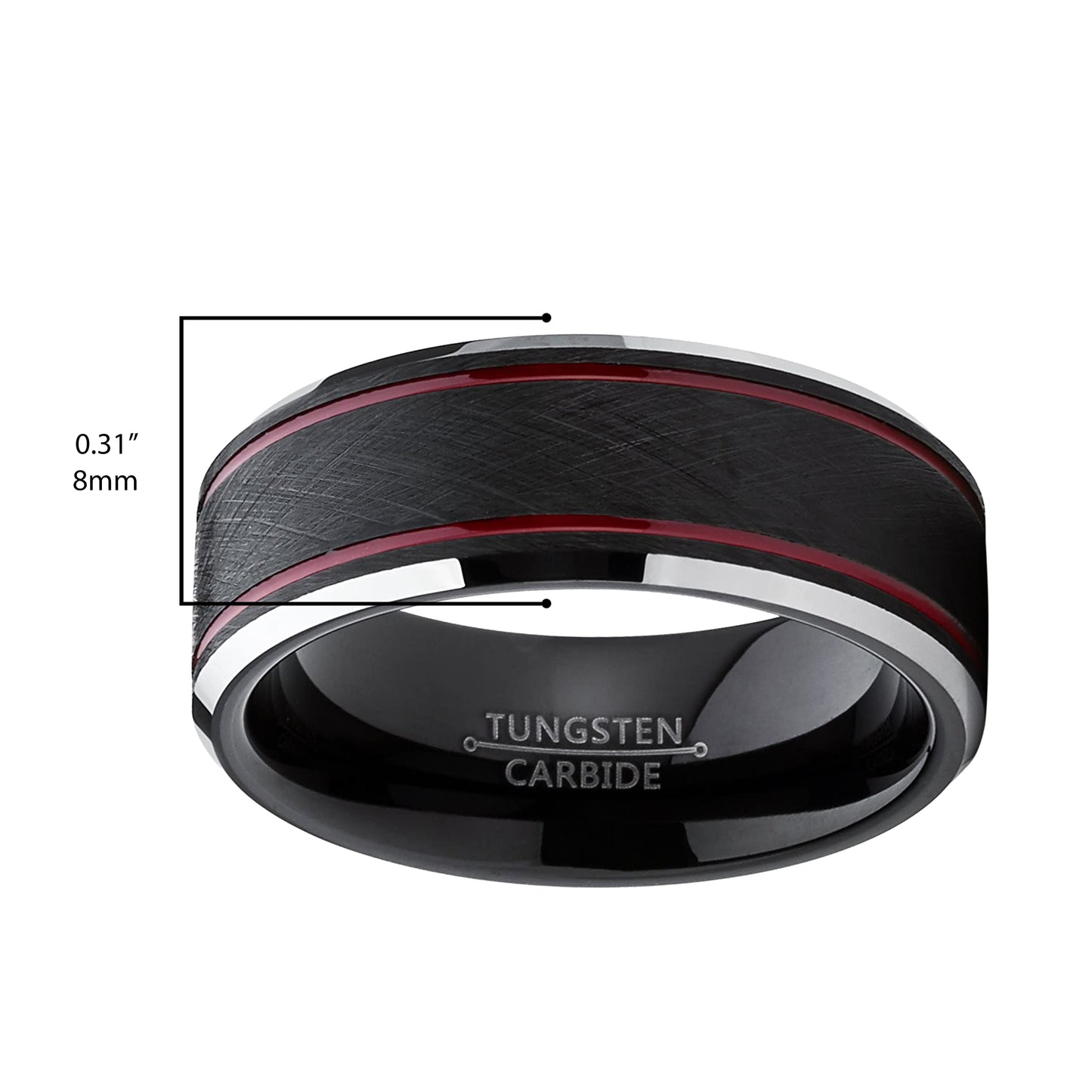 Men's Tungsten Carbide Black Brushed Textured Center Wedding Band Engagement Ring 8MM Comfort Fit