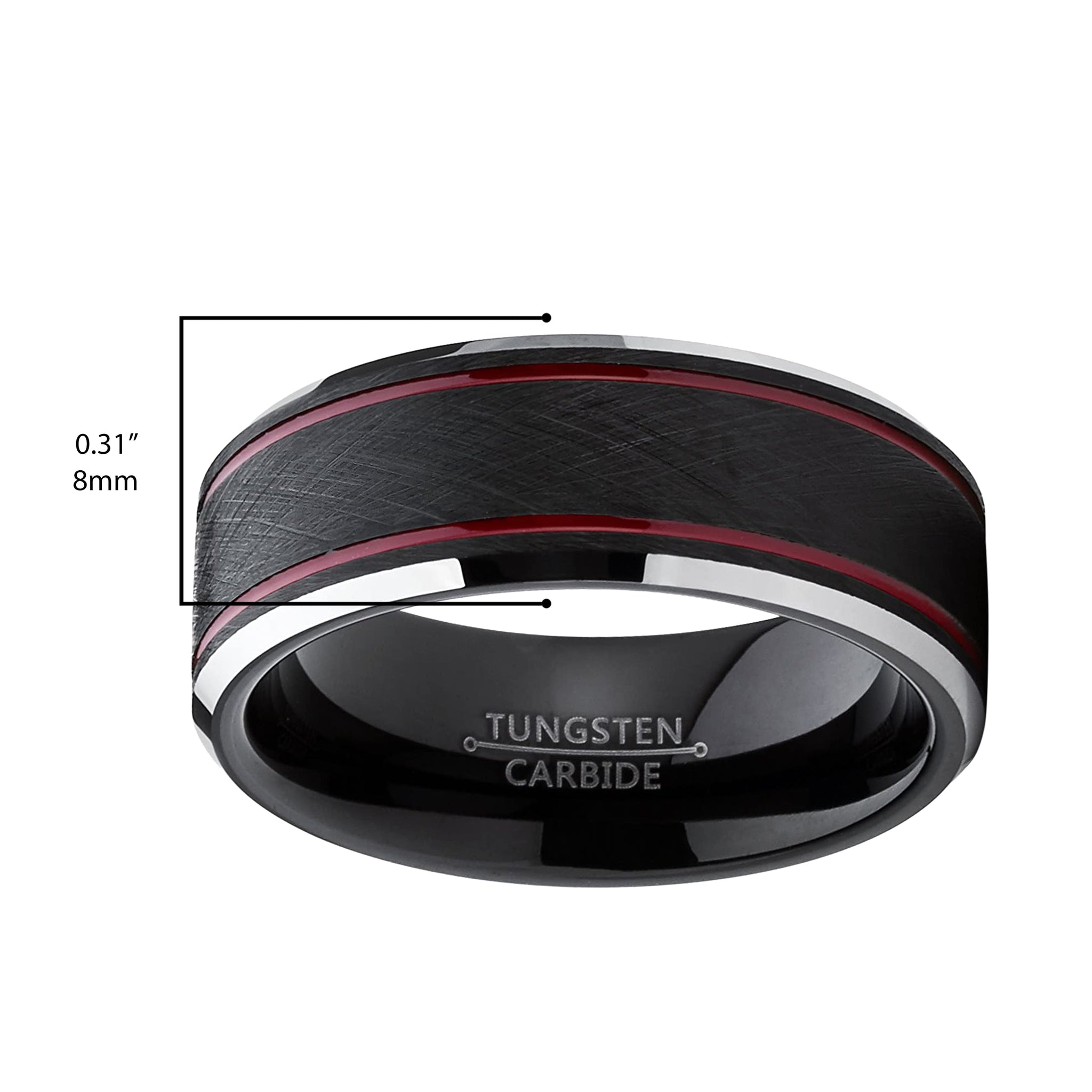 Men's Tungsten Carbide Black Brushed Textured Center Wedding Band Engagement Ring 8MM Comfort Fit