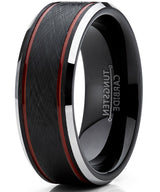 Men's Tungsten Carbide Black Brushed Textured Center Wedding Band Engagement Ring 8MM Comfort Fit