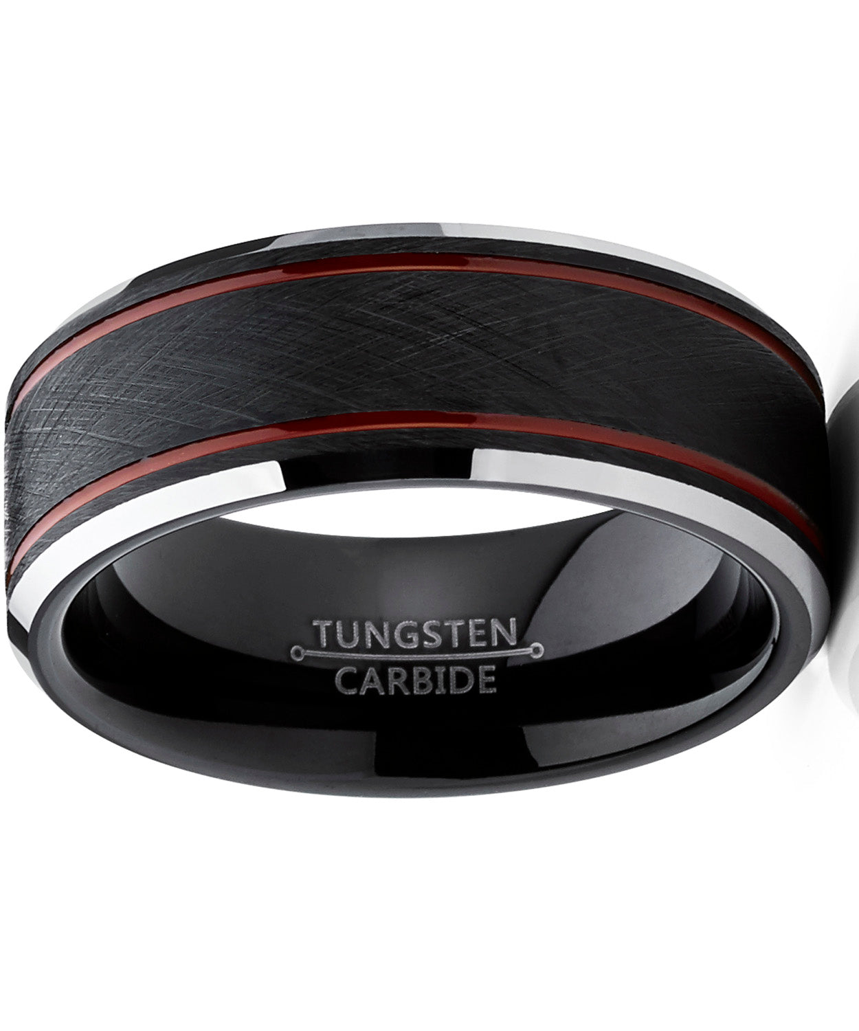 Men's Tungsten Carbide Black Brushed Textured Center Wedding Band Engagement Ring 8MM Comfort Fit