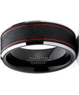 Men's Tungsten Carbide Black Brushed Textured Center Wedding Band Engagement Ring 8MM Comfort Fit