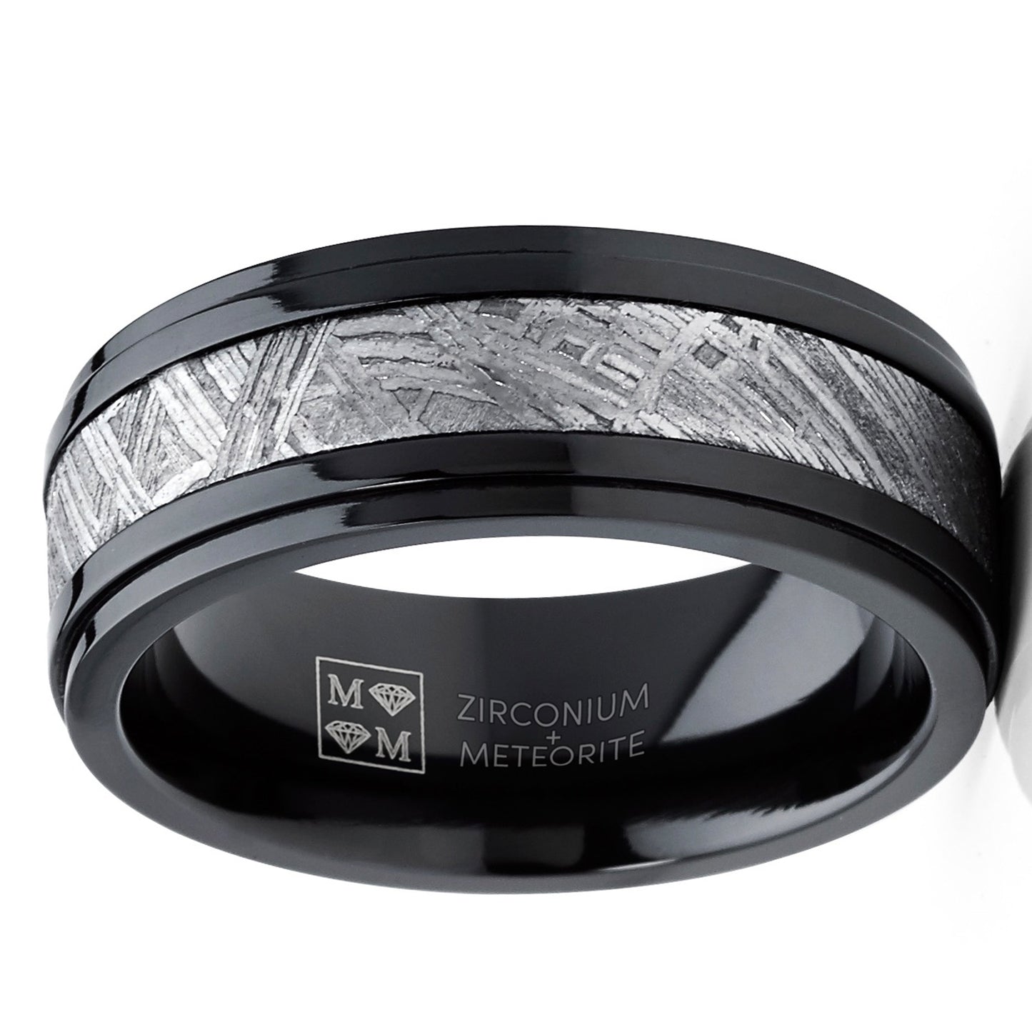Solid Zirconium Muonionalusta Meteorite Inlay Wedding Band Black 8MM