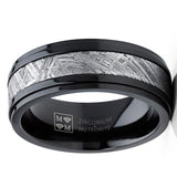 Solid Zirconium Muonionalusta Meteorite Inlay Wedding Band Black 8MM