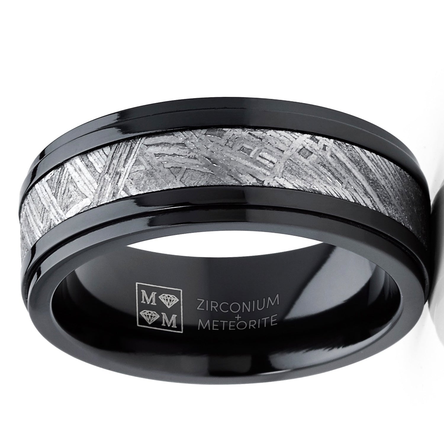 Solid Zirconium Muonionalusta Meteorite Inlay Wedding Band Black 8MM