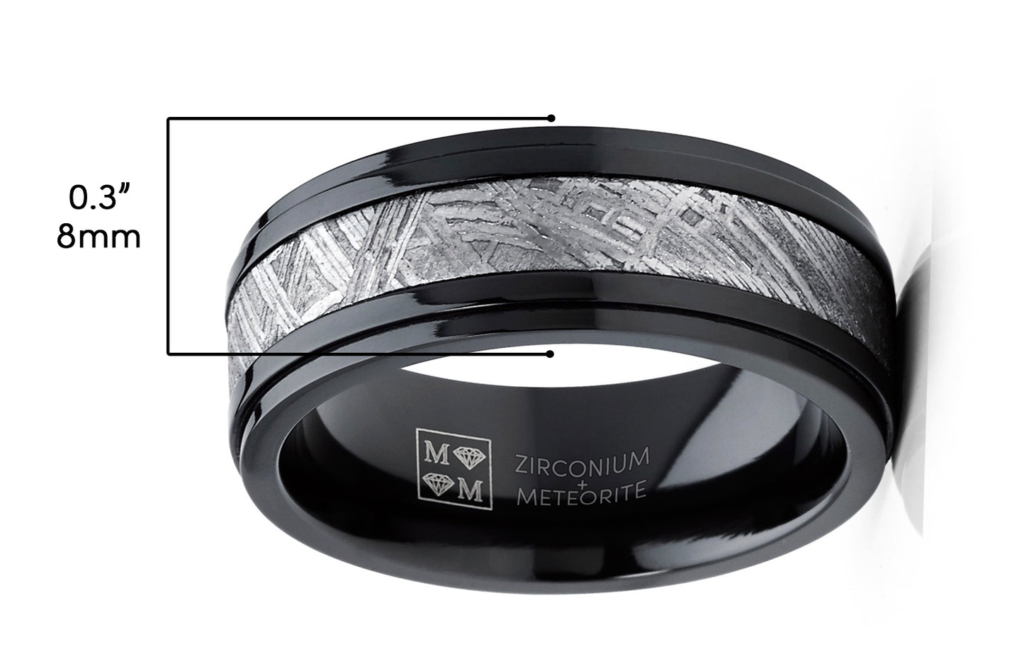 Solid Zirconium Muonionalusta Meteorite Inlay Wedding Band Black 8MM