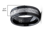 Solid Zirconium Muonionalusta Meteorite Inlay Wedding Band Black 8MM