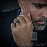 Men's Tungsten Carbide Black and Blue Textured Wedding Band Ring Comfort Fit 8mm