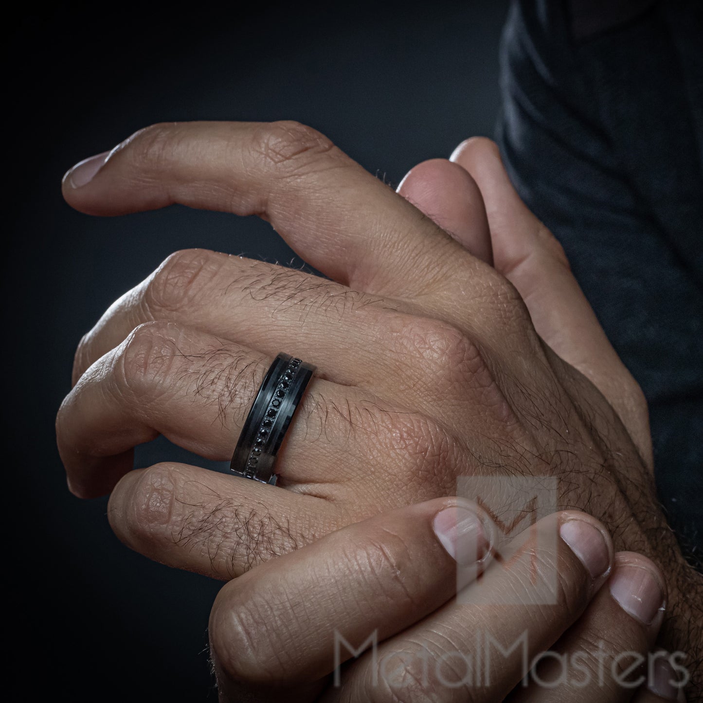 Men's Tungsten Black Wedding Band Eternity Ring Cubic Zirconia Comfort-Fit CZ