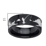 Men's Fly Fishing Ring Tungsten Wedding Band 8MM Lake Outdoors