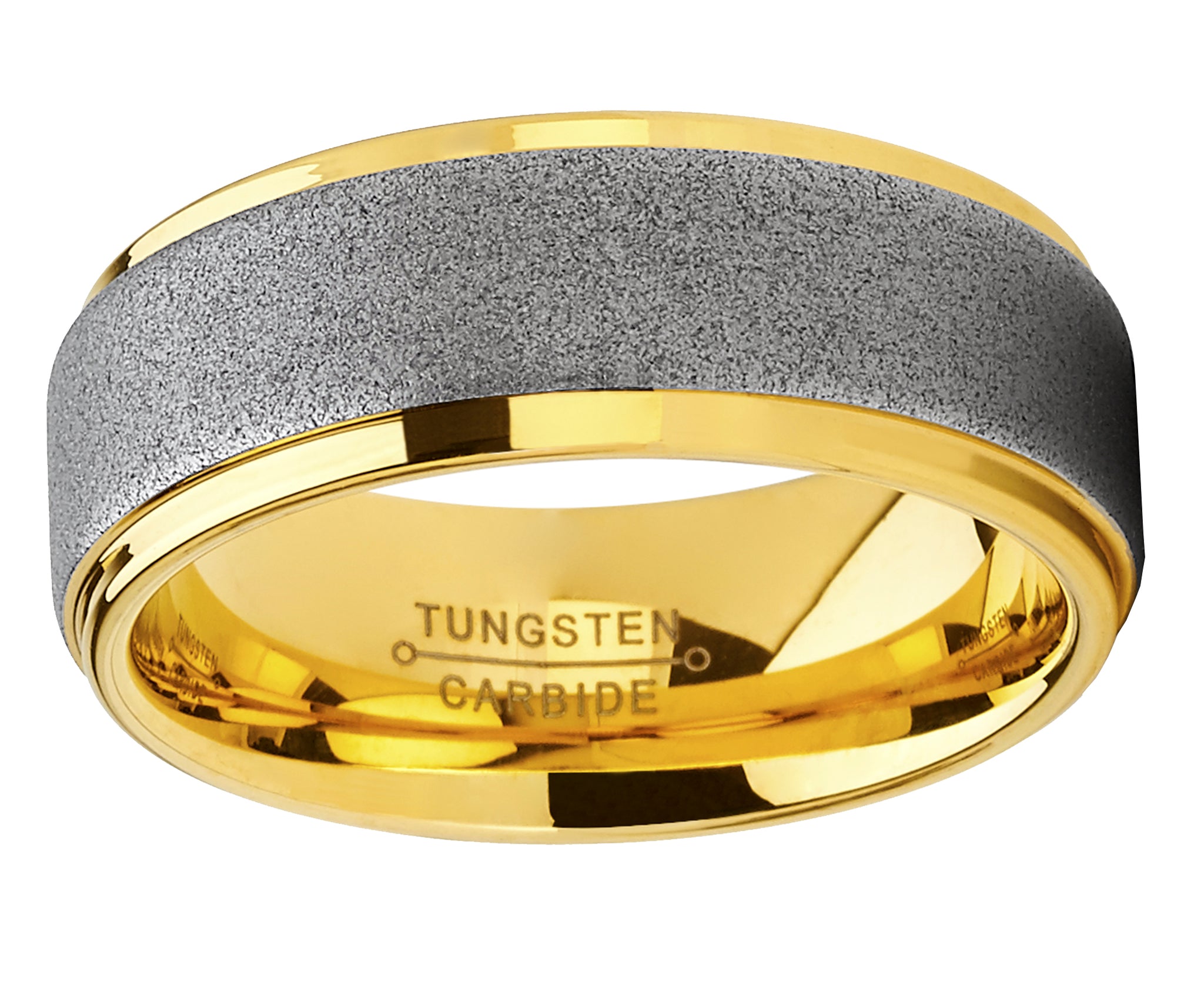 Men's Tungsten Carbide Ring Goldtone Wedding Band, Sandblasted Brushed, Comfort Fit