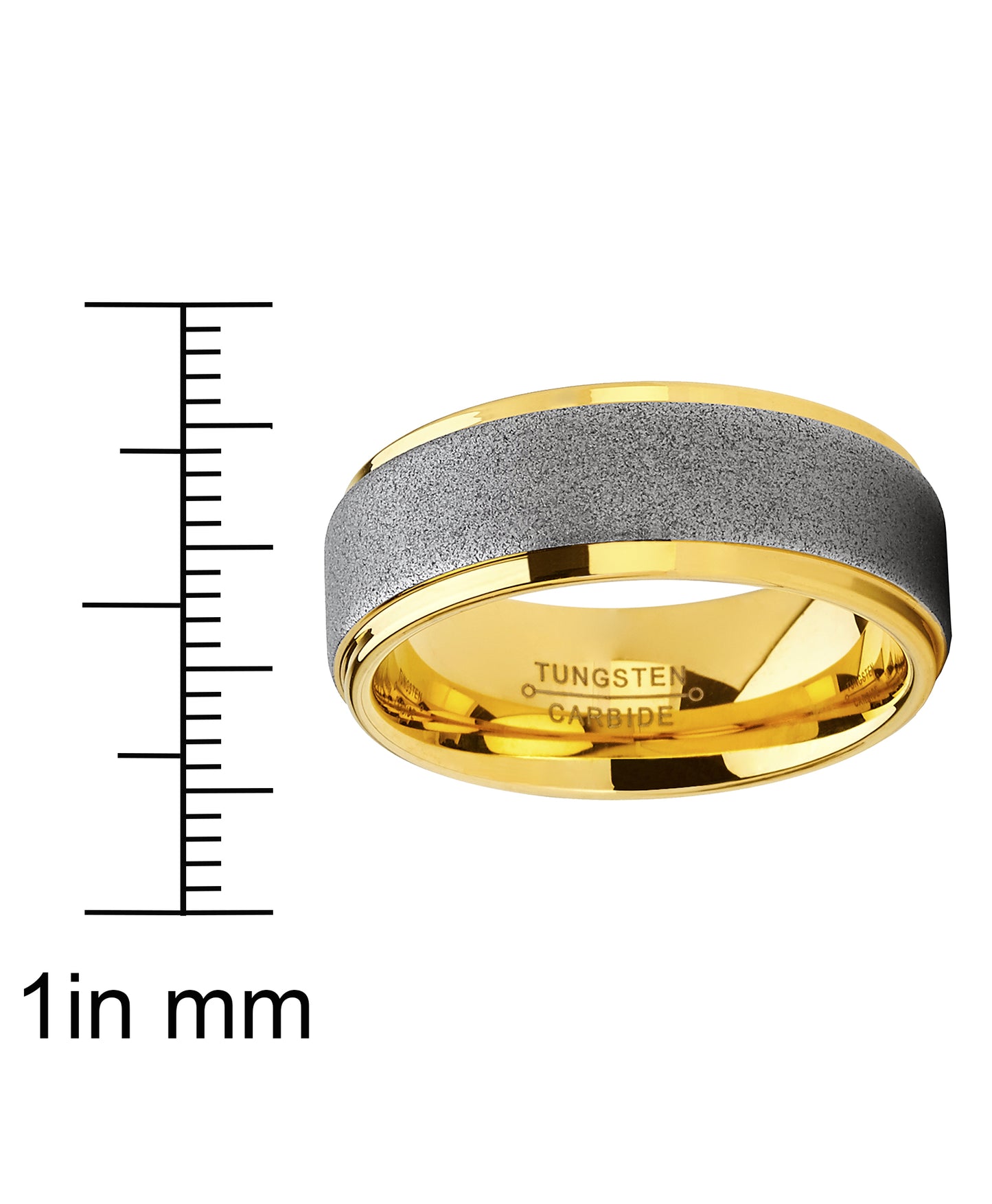 Men's Tungsten Carbide Ring Goldtone Wedding Band, Sandblasted Brushed, Comfort Fit