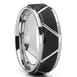 Men's Tungsten Carbide Wedding Ring 8mm Black Faceted Band Comfort Fit